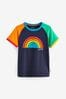 Little Bird by Jools Oliver Navy Rainbow Short Sleeve Raglan Colourful T-Shirt