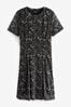 Black Ditsy Mesh Corset Detail Mini Dress, Regular