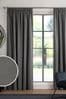 Charcoal Grey Cotton Eyelet Curtains, Lined