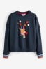 Navy Blue Reindeer Pom Pom Christmas Novelty Sweatshirt