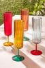 Multi Bright Plastic Picnic Drinkware Set of 4 Flute Glasses, Set of 4 Flute Glasses