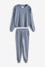 Blue Rib Long Sleeve Pyjamas