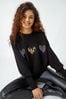 Roman Black Sparkle Heart Embellished Jumper