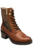 Brown Lotus Leather Zip-Up Ankle Boots