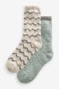 Green/Ecru White Metallic Cosy Socks 2 Pack