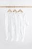 White 3 Pack Cotton Baby Sleepsuits (0-18mths)