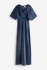 Style Cheat Blue Angel Sleeve Maxi Satin Dress