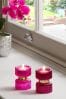 Set of 2 Pink Glass Tealight And Tapered Candle Holders