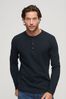 Blue Superdry Waffle Long Sleeve Henley Top