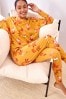 Fuchsmotiv/Ockergelb - Langärmeliger Pyjama aus Baumwolle