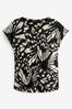 Monochrom/Abstrakt/Schmetterling - Kurzärmeliges, strukturiertes T-Shirt mit Raffung