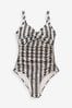 Black/Ecru Cream Geometric Tummy Shaping Control Swimsuit, Regular