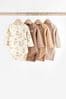 Tan Brown Bear Baby Long Sleeve Bodysuits 4 Pack
