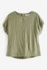 Sage Green Gathered Short Sleeve Textured Boxy T-Shirt, Regular