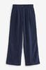 Navy Blue Linen Blend Wide Leg Trousers