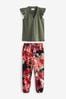 Khaki/Red Floral Cotton Pyjamas