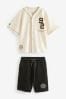 Cream/Black Varsity Baseball Top and Shorts Set (3-16yrs)