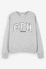 Grey Bouclé Detail Long Sleeve Copenhagen City Graphic Slogan Sweatshirt