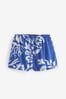 Blue/White Drawstring Waist Boy Shorts With Linen, Regular
