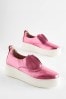 Pink Slip On Signature Forever Comfort® Leather Chunky Wedge Platform Trainers, Slip On