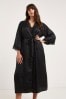 Figleaves Animal Print Jaquard Satin Robe Dressing Black Gown