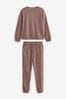 Mokka - Langärmeliger Pyjama mit weicher Waffelstruktur
