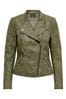 ONLY Green Collarless Faux Leather Biker Jacket