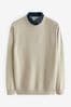 Neutral Texture Crew Neck Regular Mock Shirt Jumper, Crew Neck