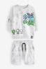 White All Over Print Sweatshirt and Shorts Set (3mths-7yrs)