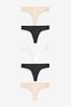 Black/White/Nude Thong Microfibre Knickers 5 Pack, Thong
