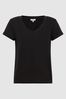 Reiss Black Luana Cotton Jersey V-Neck T-Shirt