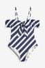 Navy/Cream Stripe Cold Shoulder Bardot Tummy Shaping Control Swimsuit