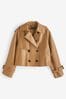 Camel Brown Faux Leather Cropped Trench Coat