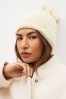 Cream Patchwork Heart Cable Knit Pom Hat