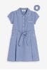 Mittelblau - Schul-Kleid mit hohem Baumwollanteil, Vichykaros, Gürtel und Haargummi (3-14yrs)