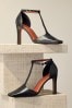 Black Premium Leather Square Toe T Bar Heels