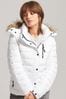 Superdry White Faux Fur Short Hooded Puffer Jacket