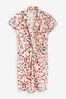 Braun mit Blumenmuster - Mini-Sommerkleid aus Leinenmischung mit gedrehtem Detail vorn
