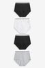 White/Black/Grey Full Brief Cotton Rich Logo Knickers 4 Pack, Full Brief