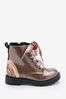 Rose Gold Pink Standard Fit (F) Warm Lined Lace-Up Leather Boots, Standard Fit (F)