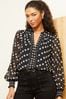 Love & Roses Black and White Polka Dot Notch Neck Printed Blouse