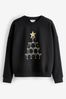 Black Champagne Sparkle Embellished Christmas Novelty Sweatshirt