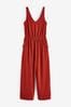 Red Rust Jersey V-Neck Jumpsuit