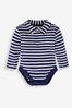 JoJo Maman Bébé Navy Ecru Breton Stripe Plain Long Sleeve Polo Shirt Bodysuit