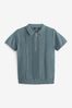 Slate Grey Short Sleeve Zip Texture Polo Shirt (3-16yrs)