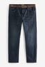 Blue Washed Straight Fit Belted Authentic Jeans, Straight Fit