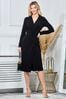 Jolie Moi Long Sleeve Wrap Midi Shirt Black Dress