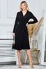 Jolie Moi Black Long Sleeve Wrap Midi Shirt Dress