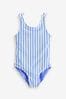 Blue/White Stripe Frill Sleeve Swimsuit (3mths-12yrs)