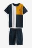 Yellow/ Navy Colourblock Shorts and T-Shirt Set (3-16yrs)